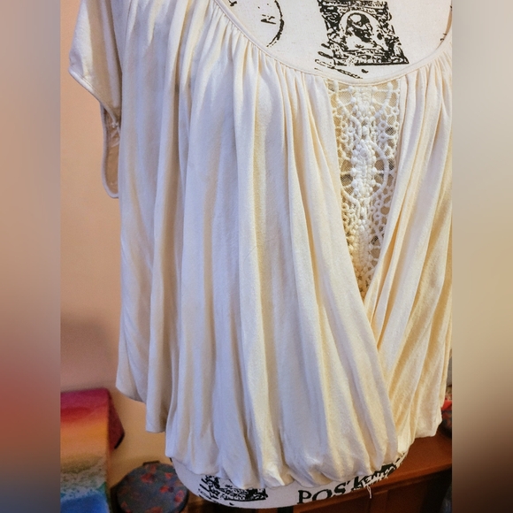 Free People Ann's Ruched Top in Tea, Boho, Scoop Neck, Criss-cross Back, EUC, M - Picture 5 of 13